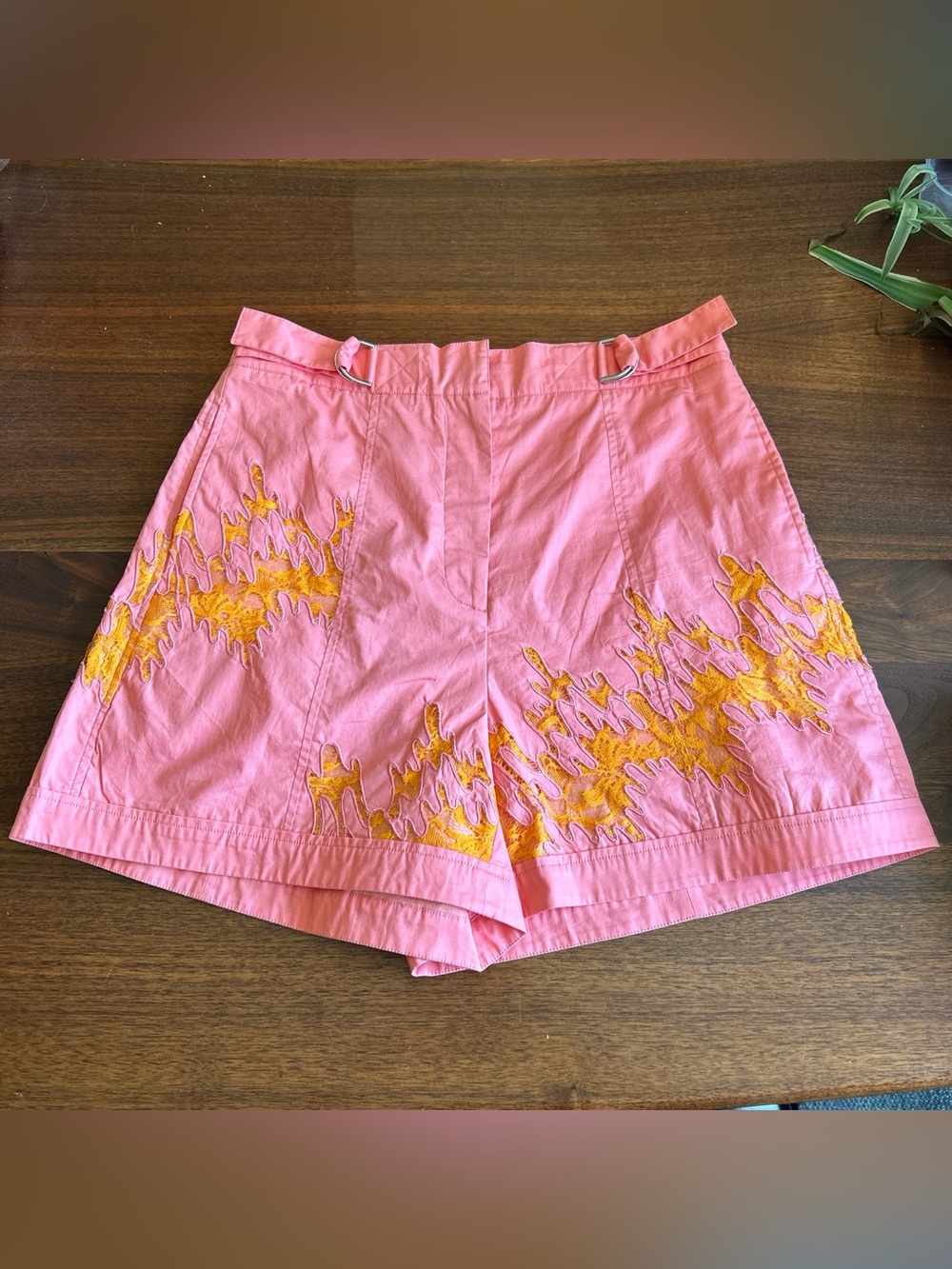 3.1 Phillip Lim Pink High-Waist Shorts with Yellow Embroidery